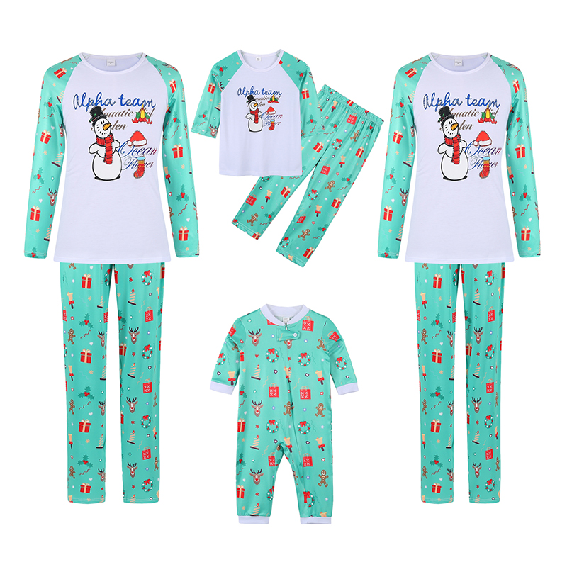 Christmas Family Matching Sleepwear Pajamas Snowman Alpha Team Slogan ...