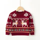 Toddler Girl Prints Christmas Tree Elk Snow Knit Pullover Sweater