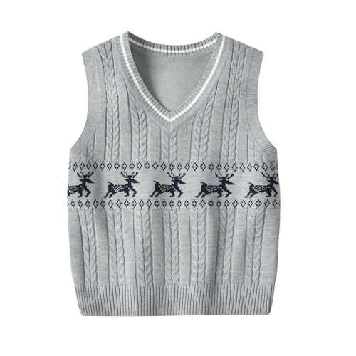 Toddler Kids Chirstmas Xmas Deer Wool Warm Top Pullover Sweater Vest