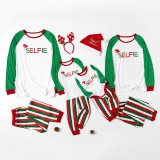 Christmas Family Matching Sleepwear Pajamas Christmas Hat Slogan Tops And Vertical Stripe Pants