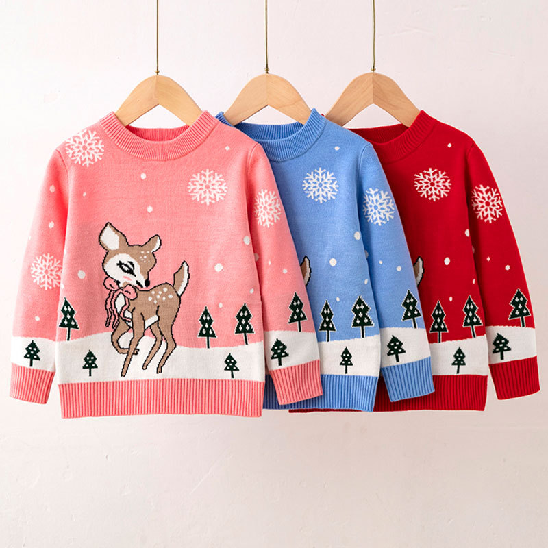 Toddler Girl Christmas Snow Deer Knit Pullover Sweater