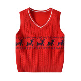 Toddler Kids Chirstmas Xmas Deer Wool Warm Top Pullover Sweater Vest