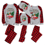 Christmas Family Matching Sleepwear Pajamas Slogan Snowman Tree Pattern Tops And Plaids Pants
