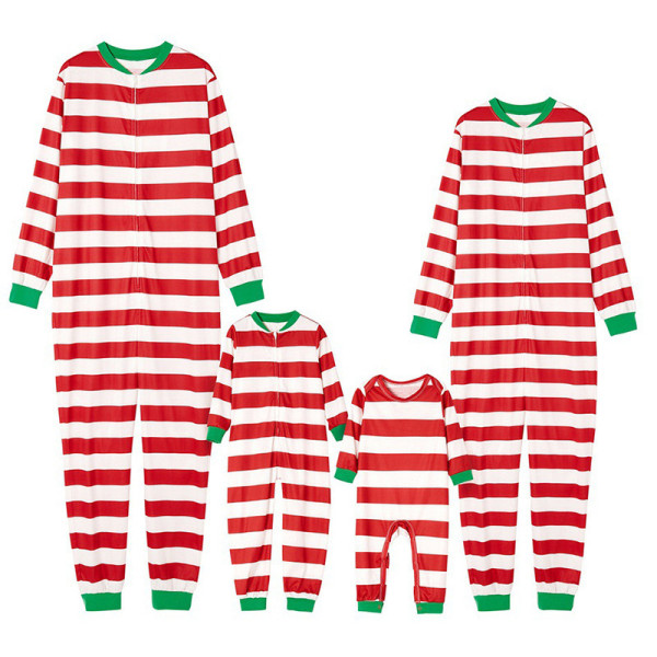 Christmas Family Matching Sleepwear Pajamas Red And White Stripes Jumpsuits Sets