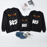 Halloween Family Matching Sweatshirts Luminous Boo Slogan Cat Bat Tops