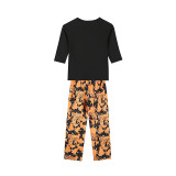 Halloween Family Matching Pajamas Smile Pumpkin House And Trick Or Treat Slogan Tops And Printing Pants