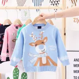 Toddler Girl Cartoon Christmas Deer Knit Pullover Sweater