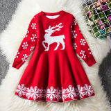 Toddler Kids Girl Christmas Deer Snowflake Cotton Sweater A-line Dress