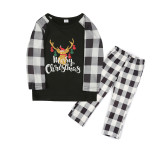 Christmas Family Matching Sleepwear Pajamas Elk Slogan Tops And Black White Plaids Pants
