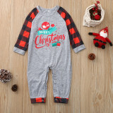 Christmas Family Matching Sleepwear Pajamas Elk Carriage Pattern Slogan Tops And Plaids Pants