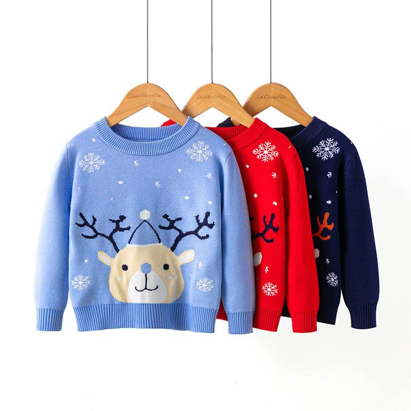 Toddler Kids Girl Deer Snowflake Knit Pullover Sweater