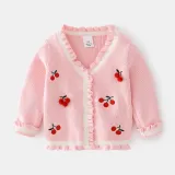 Toddler Girl Embroidery Cherries Knit Cardigan Sweater