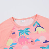 Christmas Family Matching Sleepwear Pajamas Pink Dinosaur Coconut Tree Printing Sets