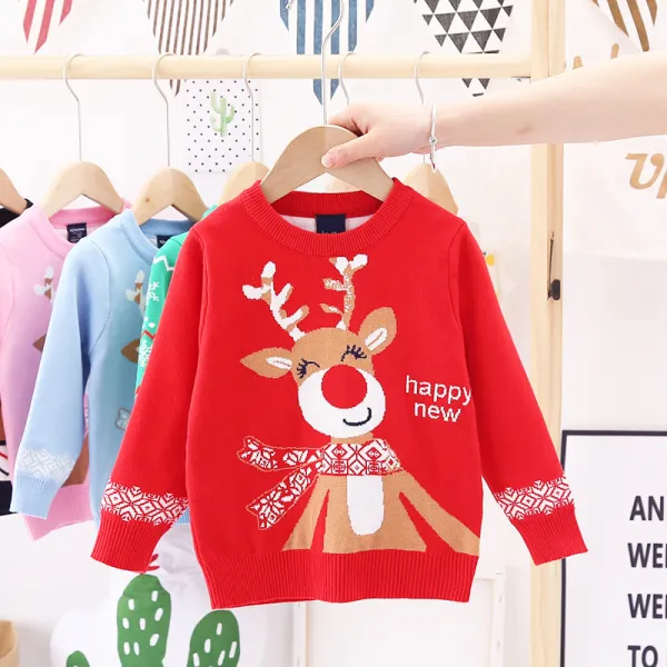 Toddler Girl Cartoon Christmas Deer Knit Pullover Sweater