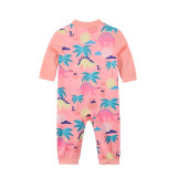 Christmas Family Matching Sleepwear Pajamas Pink Dinosaur Coconut Tree Printing Sets