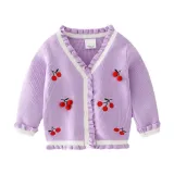Toddler Girl Embroidery Cherries Knit Cardigan Sweater