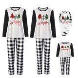 Christmas Family Matching Sleepwear Pajamas Christmas Trees Slogan Tops And Black White Plaids Pants