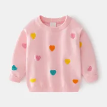 Toddler Girl Color Hearts Knit Pullover Sweater