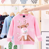 Toddler Girl Cartoon Christmas Deer Knit Pullover Sweater