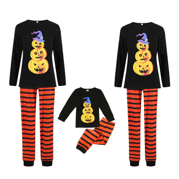 Halloween Family Matching Sleepwear Pajamas Pumpkin Pattern Tops And Stripes Pants