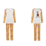 Christmas Family Matching Sleepwear Pajamas Cute Deer Tops And Santa Pattern Printing Yellow Pants
