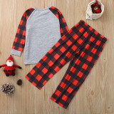 Christmas Family Matching Sleepwear Pajamas Elk Carriage Pattern Slogan Tops And Plaids Pants