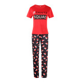 Christmas Family Matching Sleepwear Pajamas Santa Squad Slogan Tops And Christmas Hat Printing Pants