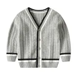 Toddler Kids Boy Wave Stripes Wool Warm Top Sweater Cardigan