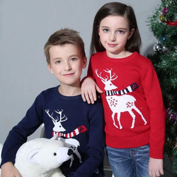 Toddler Kids Christmas Deer Wool Pullover Sweater For Boys and Girls