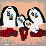 Halloween Family Matching Sleepwear Pajamas Trick Or Treat Slogan Pumpkin Skull Pattern Tops And Plaids Pants