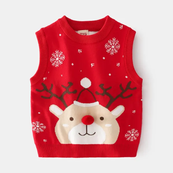 Toddler Girl Snow Deer Vest V Neck Sweater