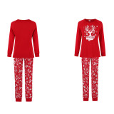 Christmas Family Matching Sleepwear Pajamas Red Deer Head Slogan Tops And Bell Printing Pants