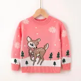 Toddler Girl Christmas Snow Deer Knit Pullover Sweater