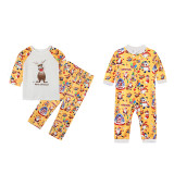 Christmas Family Matching Sleepwear Pajamas Cute Deer Tops And Santa Pattern Printing Yellow Pants