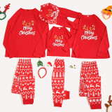 Christmas Family Matching Sleepwear Pajamas Red Antler Slogan Tops And Deer Printing Pants Sets