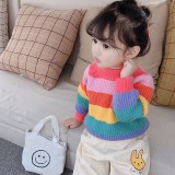 Toddler Kids Girl Rainbow Stripes Wool Warm Top Pullover Sweater