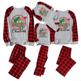 Christmas Family Matching Sleepwear Pajamas Leopard Car Trees Slogan Pattern Tops And Plaids Pants