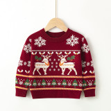 Toddler Girl Prints Christmas Tree Elk Snow Knit Pullover Sweater