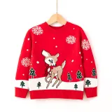 Toddler Girl Christmas Snow Deer Knit Pullover Sweater