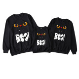 Halloween Family Matching Sweatshirts Luminous Boo Slogan Cat Bat Tops