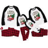 Christmas Family Matching Sleepwear Pajamas Slogan Snowman Tree Pattern Tops And Plaids Pants
