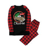 Christmas Family Matching Sleepwear Pajamas Leopard Car Trees Slogan Pattern Tops And Plaids Pants