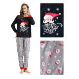 Christmas Family Matching Sleepwear Pajamas Black Santa Slogan Tops And Gray Printing Pants