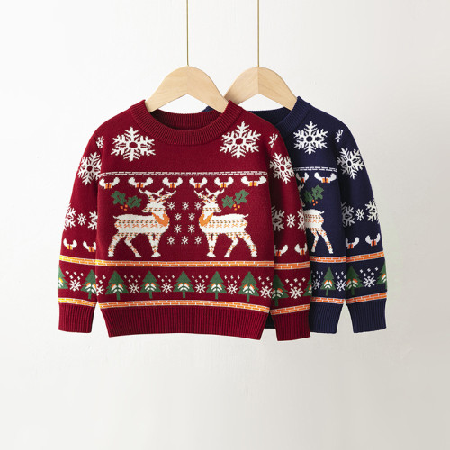 Toddler Girl Prints Christmas Tree Elk Snow Knit Pullover Sweater