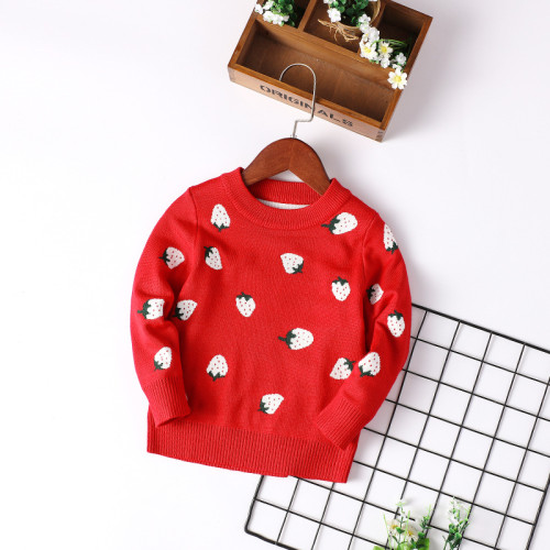 Toddler Kids Girl Strawberries Wool Pullover Sweater