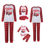 Christmas Family Matching Sleepwear Pajamas Santa Car Slogan Pattern Tops And Plaids Pants