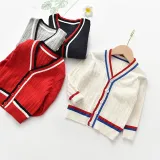 Toddler Kids Boy Wave Stripes Wool Warm Top Sweater Cardigan