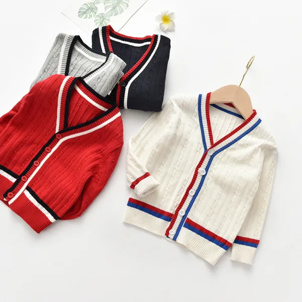 Toddler Kids Boy Wave Stripes Wool Warm Top Sweater Cardigan