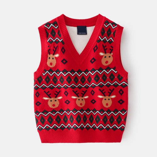 Toddler Boys Antlers Vest V Neck Knit Pullover Sweater