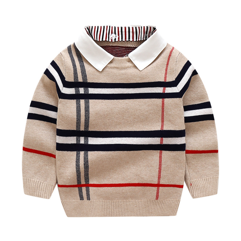Toddler Boys Detachable Collar Plaid Knit Pullover Sweater